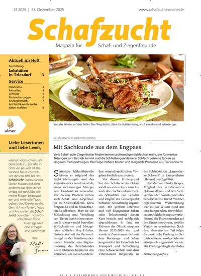 Titelbild der Ausgabe 24/2025 von Schafzucht. Diese Zeitschrift und viele weitere Naturzeitschriften, Landwirtschaftszeitungen und Umweltmagazine als Abo oder epaper bei United Kiosk online kaufen.