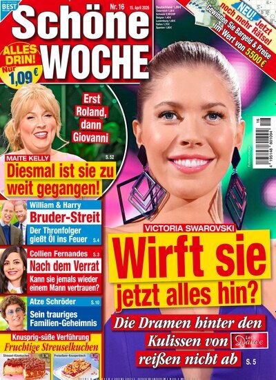 Titelbild der Ausgabe 16/2026 von Sch&ouml;ne Woche. Diese Zeitschrift und viele weitere Frauenzeitschriften als Abo oder epaper bei United Kiosk online kaufen.