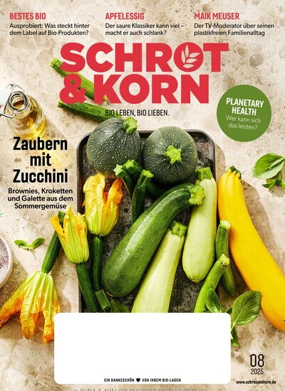 Titelbild der Ausgabe 8/2025 von Schrot & Korn. Diese Zeitschrift und viele weitere Elternzeitschriften und Tierzeitschriften als Abo oder epaper bei United Kiosk online kaufen.