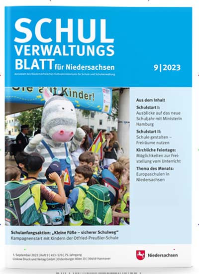 Titelbild der Ausgabe 9/2023 von Schulverwaltungsblatt für Niedersachsen. Diese Zeitschrift und viele weitere Zeitschriften für Pädagogik als Abo oder epaper bei United Kiosk online kaufen.