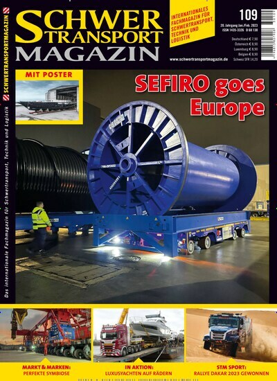 Titelbild der Ausgabe 109/2023 von Schwertransportmagazin. Diese Zeitschrift und viele weitere Automagazine und Motorradzeitschriften als Abo oder epaper bei United Kiosk online kaufen.