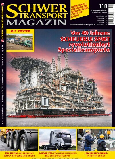 Titelbild der Ausgabe 110/2023 von Schwertransportmagazin. Diese Zeitschrift und viele weitere Automagazine und Motorradzeitschriften als Abo oder epaper bei United Kiosk online kaufen.