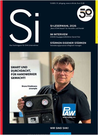 Titelbild der Ausgabe 12/2025 von Si - Das Fachmagazin für SHK Unternehmer. Diese Zeitschrift und viele weitere Architekturzeitschriften und Bauzeitschriften als Abo oder epaper bei United Kiosk online kaufen.