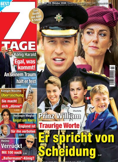 Titelbild der Ausgabe 43/2025 von Sieben Tage. Diese Zeitschrift und viele weitere Frauenzeitschriften als Abo oder epaper bei United Kiosk online kaufen.