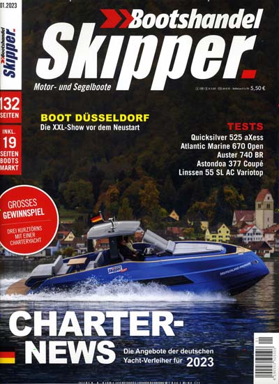 Titelbild der Ausgabe 1/2023 von Skipper Bootshandel. Diese Zeitschrift und viele weitere Sportmagazine als Abo oder epaper bei United Kiosk online kaufen.