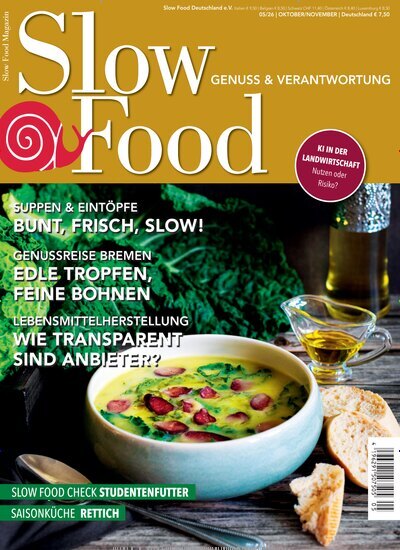 Titelbild der Ausgabe 5/2026 von Slow Food Magazin. Diese Zeitschrift und viele weitere Kochzeitschriften und Backzeitschriften als Abo oder epaper bei United Kiosk online kaufen.