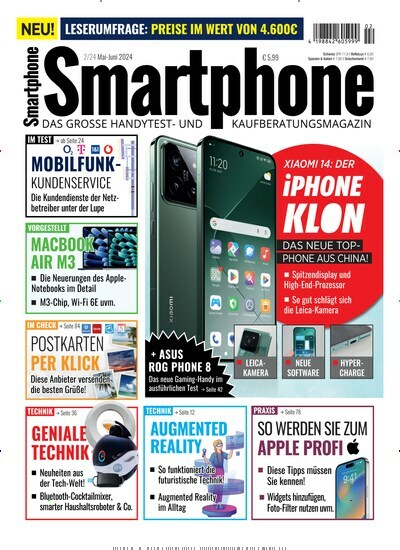 Titelbild der Ausgabe 2/2024 von Smartphone. Diese Zeitschrift und viele weitere Audiomagazine, Filmmagazine und Fotozeitschriften als Abo oder epaper bei United Kiosk online kaufen.