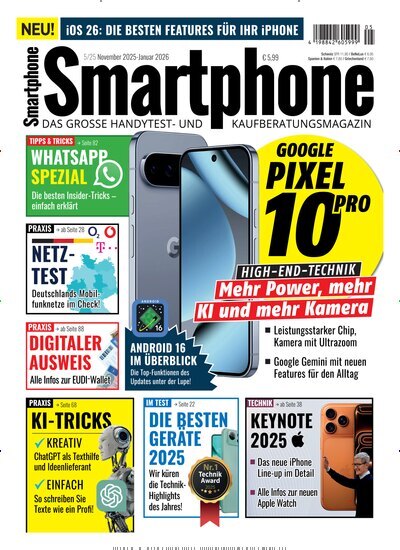 Titelbild der Ausgabe 5/2025 von Smartphone. Diese Zeitschrift und viele weitere Audiomagazine, Filmmagazine und Fotozeitschriften als Abo oder epaper bei United Kiosk online kaufen.