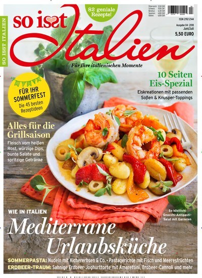 So isst Italien Kombi-Abo aktuelles Titelbild Ausgabe 4/2018 Aktuelles Titelbild von So isst Italien Kombi-Abo. Entdecken Sie jetzt die Ausgabe 4/2018. Lesen Sie gerne Kochzeitschriften und Backzeitschriften? Dann empfehlen wir Ihnen So isst Italien Kombi-Abo als Kombi-Abo zum Lesen als gedruckte Ausgabe, als digitale Ausgabe im Web und als epaper per App.
