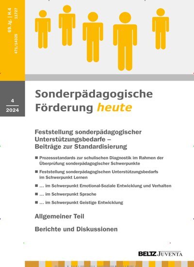 Titelbild der Ausgabe 4/2024 von Sonderpädagogische Förderung heute. Diese Zeitschrift und viele weitere Zeitschriften für Pädagogik als Abo oder epaper bei United Kiosk online kaufen.
