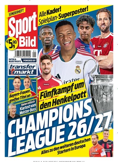 Titelbild der Ausgabe 1/2026 von Sport Bild Sonderheft Champions League. Diese Zeitschrift und viele weitere Sportmagazine als Abo oder epaper bei United Kiosk online kaufen.