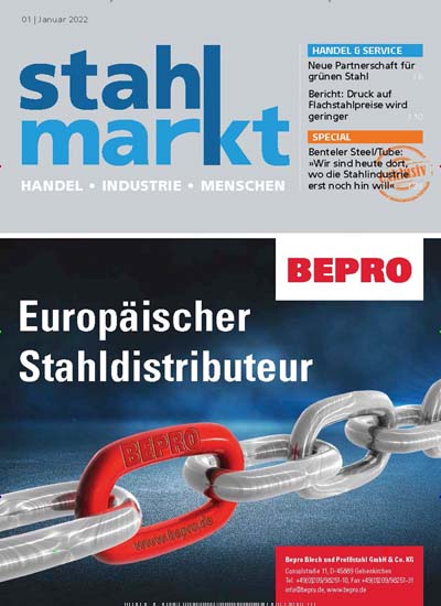 Titelbild der Ausgabe 1/2022 von stahlmarkt. Diese Zeitschrift und viele weitere Industriemagazine und Handwerkmagazine als Abo oder epaper bei United Kiosk online kaufen.