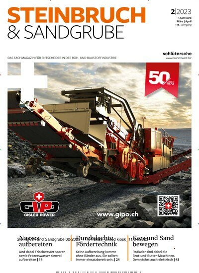 Titelbild der Ausgabe 2/2023 von Steinbruch und Sandgrube. Diese Zeitschrift und viele weitere Industriemagazine und Handwerkmagazine als Abo oder epaper bei United Kiosk online kaufen.