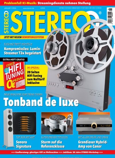 Titelbild der Ausgabe 1/2026 von Stereo. Diese Zeitschrift und viele weitere Audiomagazine, Filmmagazine und Fotozeitschriften als Abo oder epaper bei United Kiosk online kaufen.