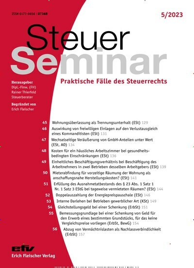 Titelbild der Ausgabe 5/2023 von Steuer Seminar. Diese Zeitschrift und viele weitere Businessmagazine als Abo oder epaper bei United Kiosk online kaufen.