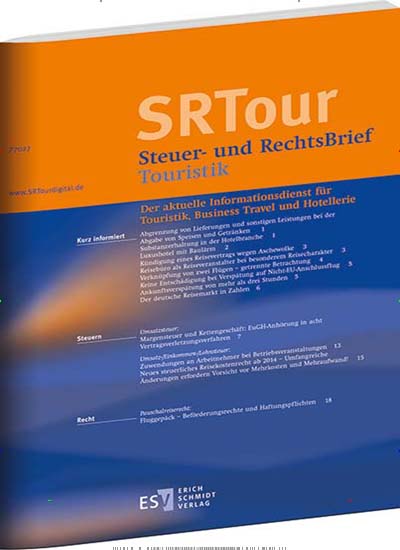 Steuer- und RechtsBrief Touristik - SRTour aktuelles Titelbild Ausgabe 1/2018 Aktuelles Titelbild von Steuer- und RechtsBrief Touristik - SRTour. In der Ausgabe 1/2018 geht es um die Themen: Fluggepäck. Lesen Sie gerne Jurazeitschriften und Zeitschriften für Verwaltung? Dann empfehlen wir Ihnen Steuer- und RechtsBrief Touristik - SRTour als Abo oder Geschenkabo.