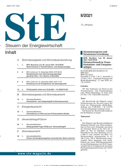 Titelbild der Ausgabe 2/2021 von Steuern der Energiewirtschaft (StE). Diese Zeitschrift und viele weitere Businessmagazine als Abo oder epaper bei United Kiosk online kaufen.