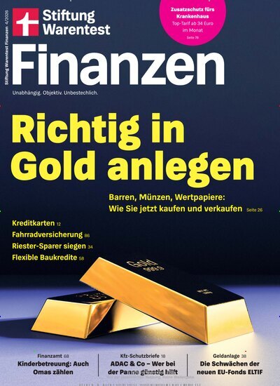 Titelbild der Ausgabe 4/2026 von Stiftung Warentest Finanzen. Diese Zeitschrift und viele weitere Wirtschaftsmagazine und Politikmagazine als Abo oder epaper bei United Kiosk online kaufen.