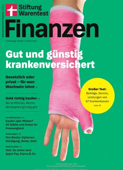 Titelbild der Ausgabe 8/2025 von Stiftung Warentest Finanzen. Diese Zeitschrift und viele weitere Wirtschaftsmagazine und Politikmagazine als Abo oder epaper bei United Kiosk online kaufen.