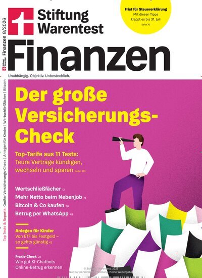 Titelbild der Ausgabe 8/2026 von Stiftung Warentest Finanzen. Diese Zeitschrift und viele weitere Wirtschaftsmagazine und Politikmagazine als Abo oder epaper bei United Kiosk online kaufen.