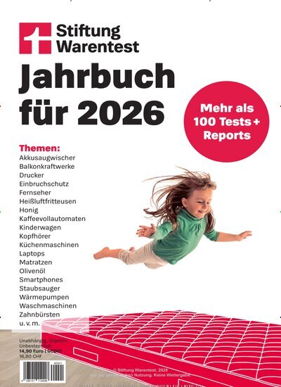 Titelbild der Ausgabe 1/2026 von Stiftung Warentest Jahrbuch. Diese Zeitschrift und viele weitere Wirtschaftsmagazine und Politikmagazine als Abo oder epaper bei United Kiosk online kaufen.