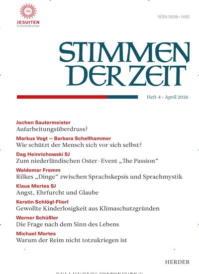 Titelbild der Ausgabe 4/2026 von Stimmen der Zeit. Diese Zeitschrift und viele weitere Kunstmagazine und Kulturmagazine als Abo oder epaper bei United Kiosk online kaufen.