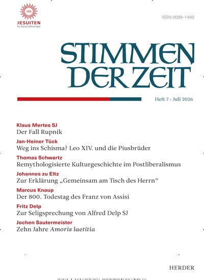 Titelbild der Ausgabe 7/2026 von Stimmen der Zeit. Diese Zeitschrift und viele weitere Kunstmagazine und Kulturmagazine als Abo oder epaper bei United Kiosk online kaufen.