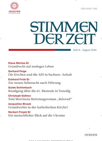 Titelbild der Ausgabe 8/2026 von Stimmen der Zeit. Diese Zeitschrift und viele weitere Kunstmagazine und Kulturmagazine als Abo oder epaper bei United Kiosk online kaufen.