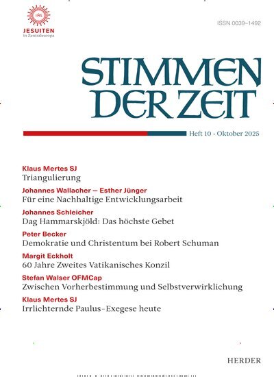 Titelbild der Ausgabe 10/2025 von Stimmen der Zeit. Diese Zeitschrift und viele weitere Kunstmagazine und Kulturmagazine als Abo oder epaper bei United Kiosk online kaufen.