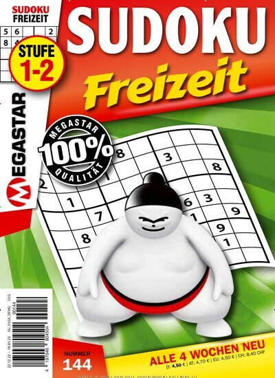 Titelbild der Ausgabe 144/2022 von Sudoku Freizeit. Diese Zeitschrift und viele weitere Groschenromane und Rätselhefte als Abo oder epaper bei United Kiosk online kaufen.