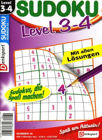 Titelbild der Ausgabe 34/2020 von Sudoku Level 3-4. Diese Zeitschrift und viele weitere Groschenromane und Rätselhefte als Abo oder epaper bei United Kiosk online kaufen.