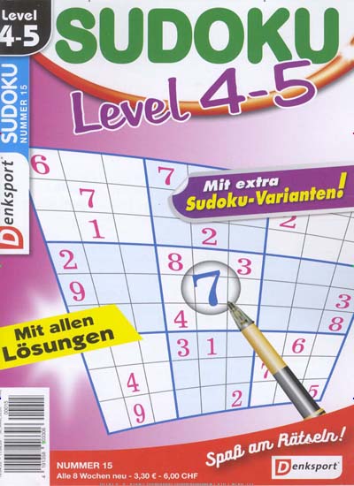Titelbild der Ausgabe 15/2020 von Sudoku Level 4-5. Diese Zeitschrift und viele weitere Groschenromane und Rätselhefte als Abo oder epaper bei United Kiosk online kaufen.