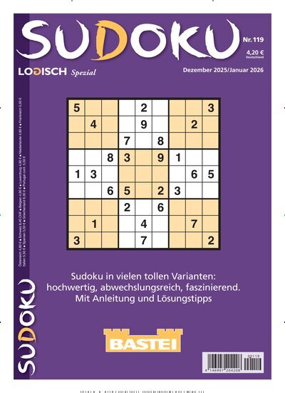 Titelbild der Ausgabe 119/2025 von Sudoku Logisch Spezial. Diese Zeitschrift und viele weitere Groschenromane und Rätselhefte als Abo oder epaper bei United Kiosk online kaufen.