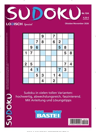 Titelbild der Ausgabe 124/2026 von Sudoku Logisch Spezial. Diese Zeitschrift und viele weitere Groschenromane und Rätselhefte als Abo oder epaper bei United Kiosk online kaufen.