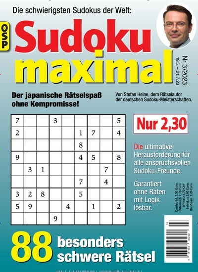 Titelbild der Ausgabe 3/2023 von Sudoku Maximal. Diese Zeitschrift und viele weitere Groschenromane und Rätselhefte als Abo oder epaper bei United Kiosk online kaufen.