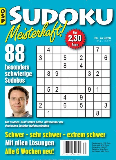 Titelbild der Ausgabe 4/2026 von Sudoku Meisterhaft. Diese Zeitschrift und viele weitere Groschenromane und Rätselhefte als Abo oder epaper bei United Kiosk online kaufen.