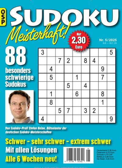 Titelbild der Ausgabe 5/2025 von Sudoku Meisterhaft. Diese Zeitschrift und viele weitere Groschenromane und Rätselhefte als Abo oder epaper bei United Kiosk online kaufen.