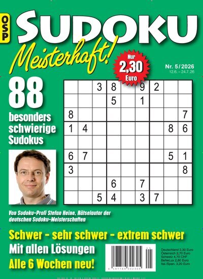 Titelbild der Ausgabe 5/2026 von Sudoku Meisterhaft. Diese Zeitschrift und viele weitere Groschenromane und Rätselhefte als Abo oder epaper bei United Kiosk online kaufen.