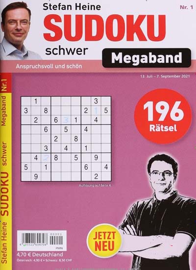 Titelbild der Ausgabe 1/2021 von Sudoku Schwer Megaband. Diese Zeitschrift und viele weitere Groschenromane und Rätselhefte als Abo oder epaper bei United Kiosk online kaufen.