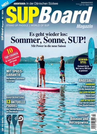 Titelbild der Ausgabe 2/2024 von SUP Board Magazin. Diese Zeitschrift und viele weitere Sportmagazine als Abo oder epaper bei United Kiosk online kaufen.