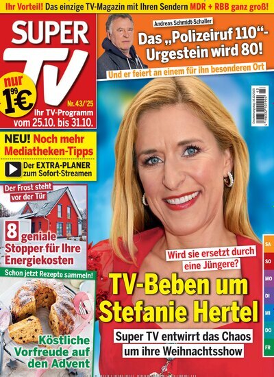 Titelbild der Ausgabe 43/2025 von Super TV. Diese Zeitschrift und viele weitere Programmzeitschriften als Abo oder epaper bei United Kiosk online kaufen.