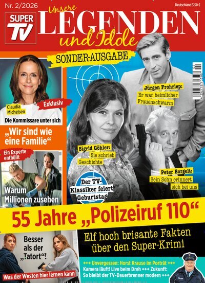 Titelbild der Ausgabe 2/2026 von Super TV Unsere Legenden und Idole. Diese Zeitschrift und viele weitere Lifestylemagazine und Peoplemagazine als Abo oder epaper bei United Kiosk online kaufen.