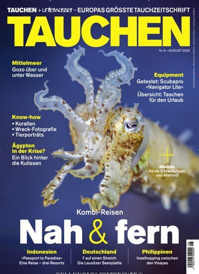 Titelbild der Ausgabe 8/2025 von Tauchen. Diese Zeitschrift und viele weitere Sportmagazine als Abo oder epaper bei United Kiosk online kaufen.