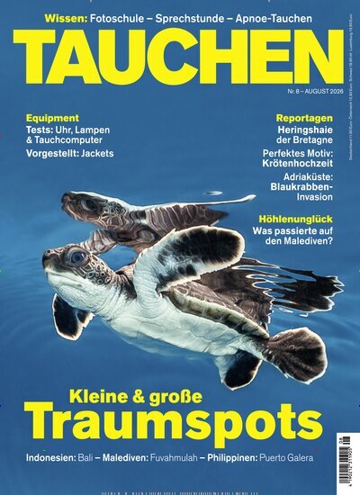 Titelbild der Ausgabe 8/2026 von Tauchen. Diese Zeitschrift und viele weitere Sportmagazine als Abo oder epaper bei United Kiosk online kaufen.