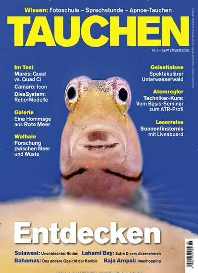 Titelbild der Ausgabe 9/2026 von Tauchen. Diese Zeitschrift und viele weitere Sportmagazine als Abo oder epaper bei United Kiosk online kaufen.