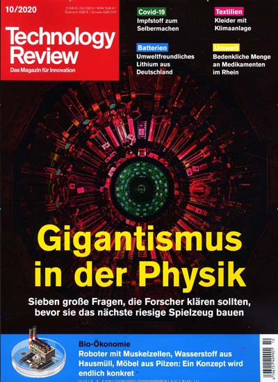 Titelbild der Ausgabe 10/2020 von Technology Review Deutsch. Diese Zeitschrift und viele weitere Reisemagazine, Freizeitmagazine und Wissensmagazine als Abo oder epaper bei United Kiosk online kaufen.
