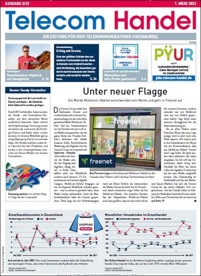 Titelbild der Ausgabe 3/2022 von Telecom Handel. Diese Zeitschrift und viele weitere Businessmagazine als Abo oder epaper bei United Kiosk online kaufen.