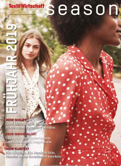 Titelbild der Ausgabe 8/2019 von Textilwirtschaft season. Diese Zeitschrift und viele weitere Gastronomiezeitschriften, Fashionmagazine, Beautymagazine als Abo oder epaper bei United Kiosk online kaufen.