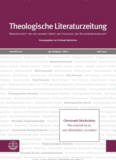 Titelbild der Ausgabe 4/2023 von Theologische Literaturzeitung. Diese Zeitschrift und viele weitere Kunstmagazine und Kulturmagazine als Abo oder epaper bei United Kiosk online kaufen.