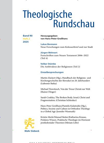 Titelbild der Ausgabe 2/2025 von Theologische Rundschau (ThR). Diese Zeitschrift und viele weitere Kunstmagazine und Kulturmagazine als Abo oder epaper bei United Kiosk online kaufen.